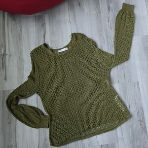 Zara Olive Green Crew Neck Laced Sweater